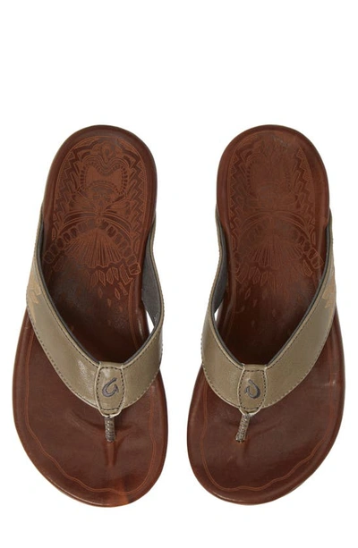Olukai Men's Kulia Leather Thong Sandals In Charcoal/ Dark Wood Leather