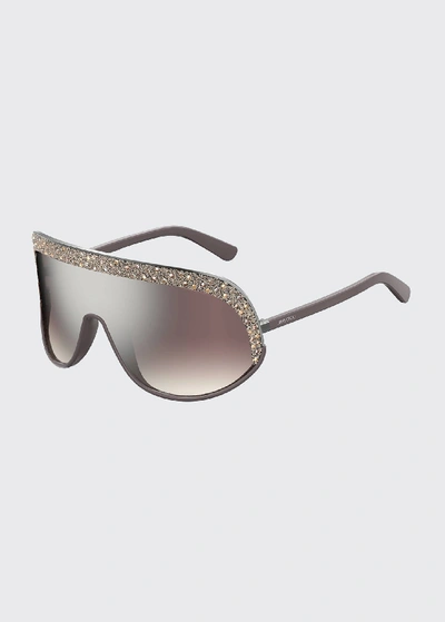 Jimmy Choo Siryns Wrap Shield Sunglasses W/ Crystal Detailing In Gray/brown Grad
