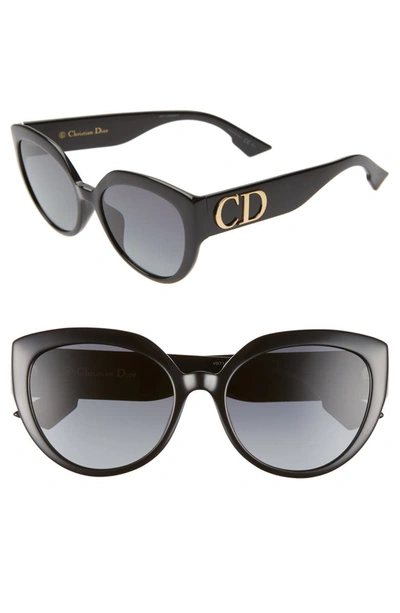 Dior F Round Sunglasses W/ Oversized Logo Temples In Black