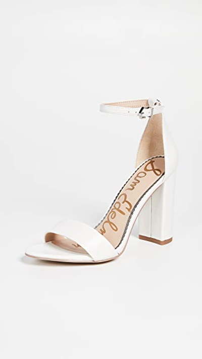 Sam Edelman Women's Yaro Ankle Strap Block Heel Sandals In Bright White Leather