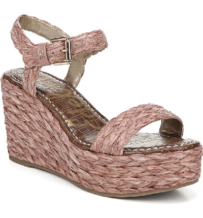 Sam Edelman Women's Deena Raffia Wedge Heel Platform Sandals In Cameo Pink Fabric