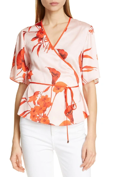Ted Baker Melonyy Fantasia-print Wrap Top In Pale Pink