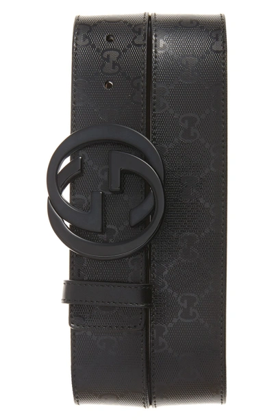 Gucci Logo Embossed Leather Belt In Black