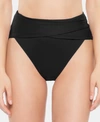 Becca Solid Color-code Wrap-front High-waist Bikini Bottoms Women's Swimsuit In Black