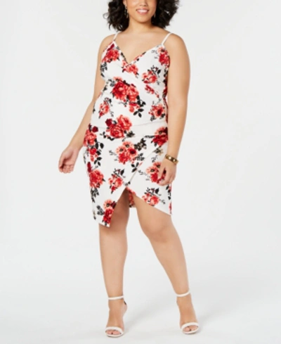 Almost Famous Trendy Plus Size Printed Faux-wrap Dress In Cream Combo