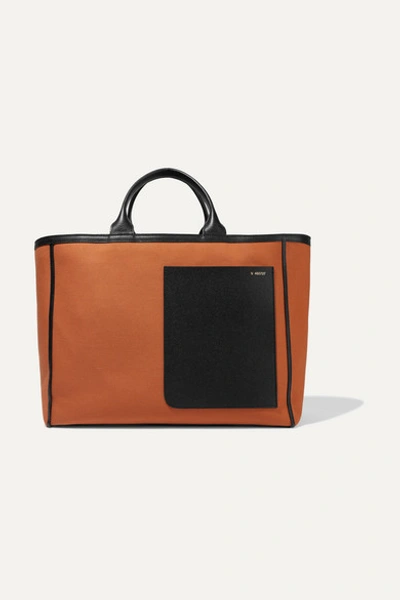 Valextra Shopping Two-tone Leather-trimmed Canvas Tote In Orange