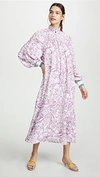 Tibi Isa Toile Print Ribbed Cuff Midi Dress In White/purple