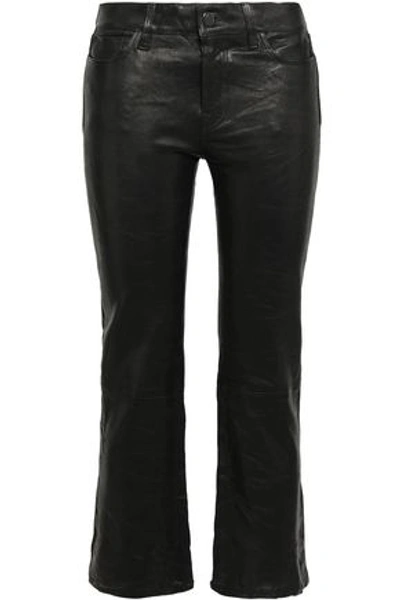 J Brand Selena Cropped Leather Bootcut Pants In Black