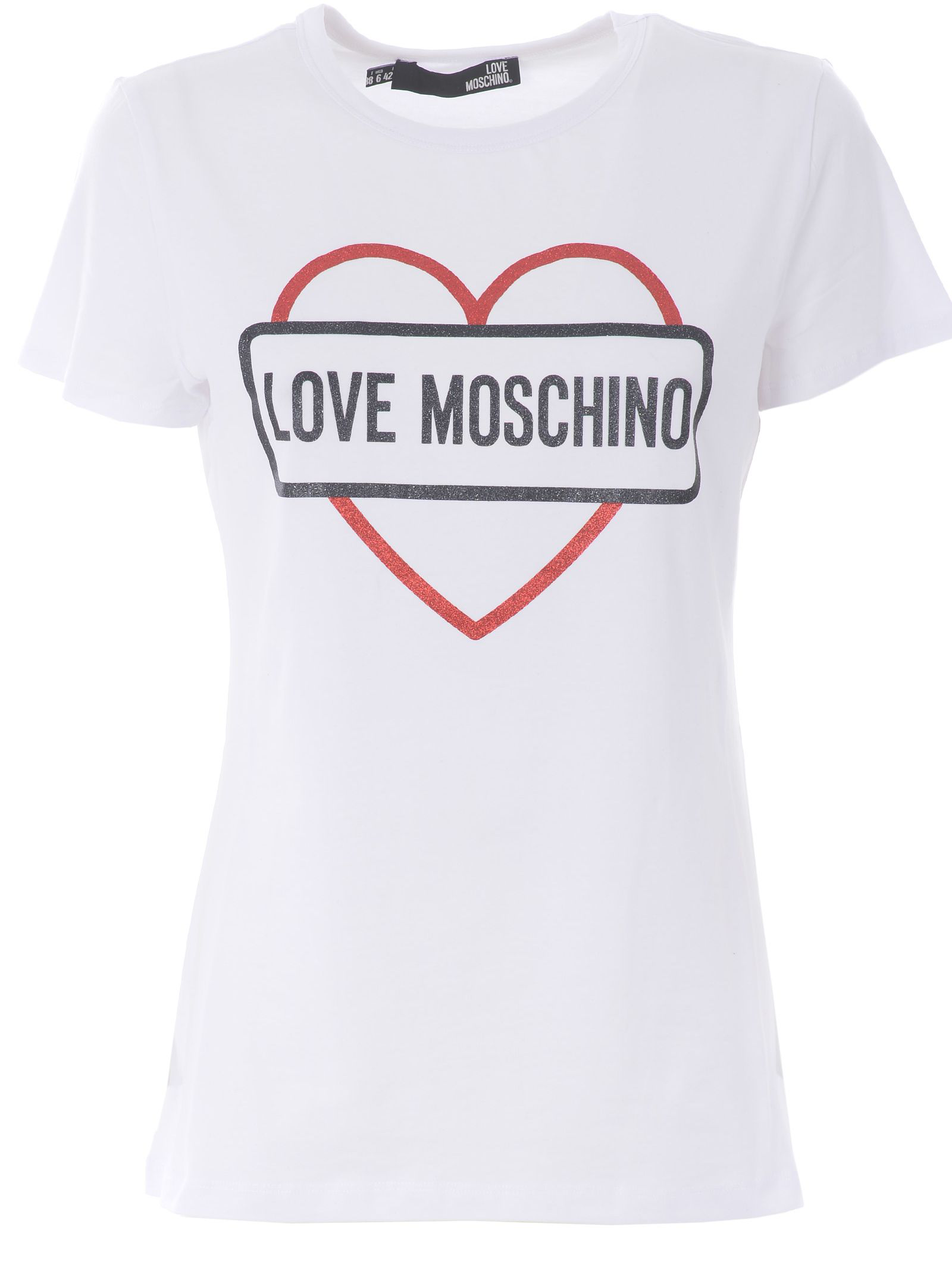 Love Moschino Logo Heart Print T-shirt In Bianco | ModeSens