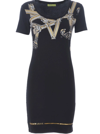 Versace Foil Print Dress In Nero