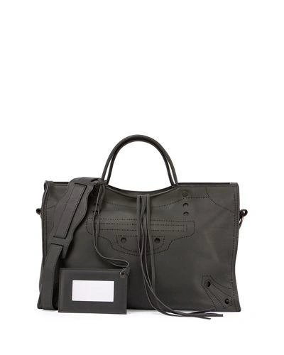 Balenciaga Black City Tote In Gris Fossile