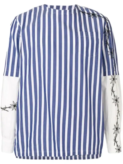 Sacai Patchwork Striped Zipped Shirt In Blue
