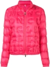 Moncler Logo Print Puffer Jacket In Pink