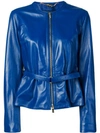 Blugirl Belted Leather Jacket In Blue