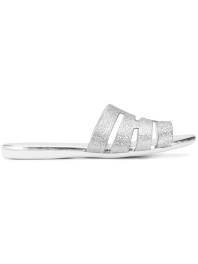 Hogan Cut-out Glitter Sliders In Silver