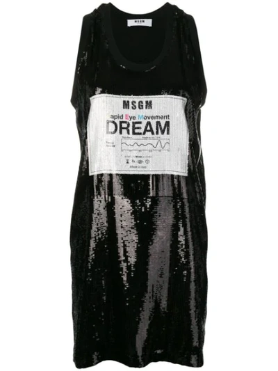 Msgm Sequin Logo Shirt Dress In Black