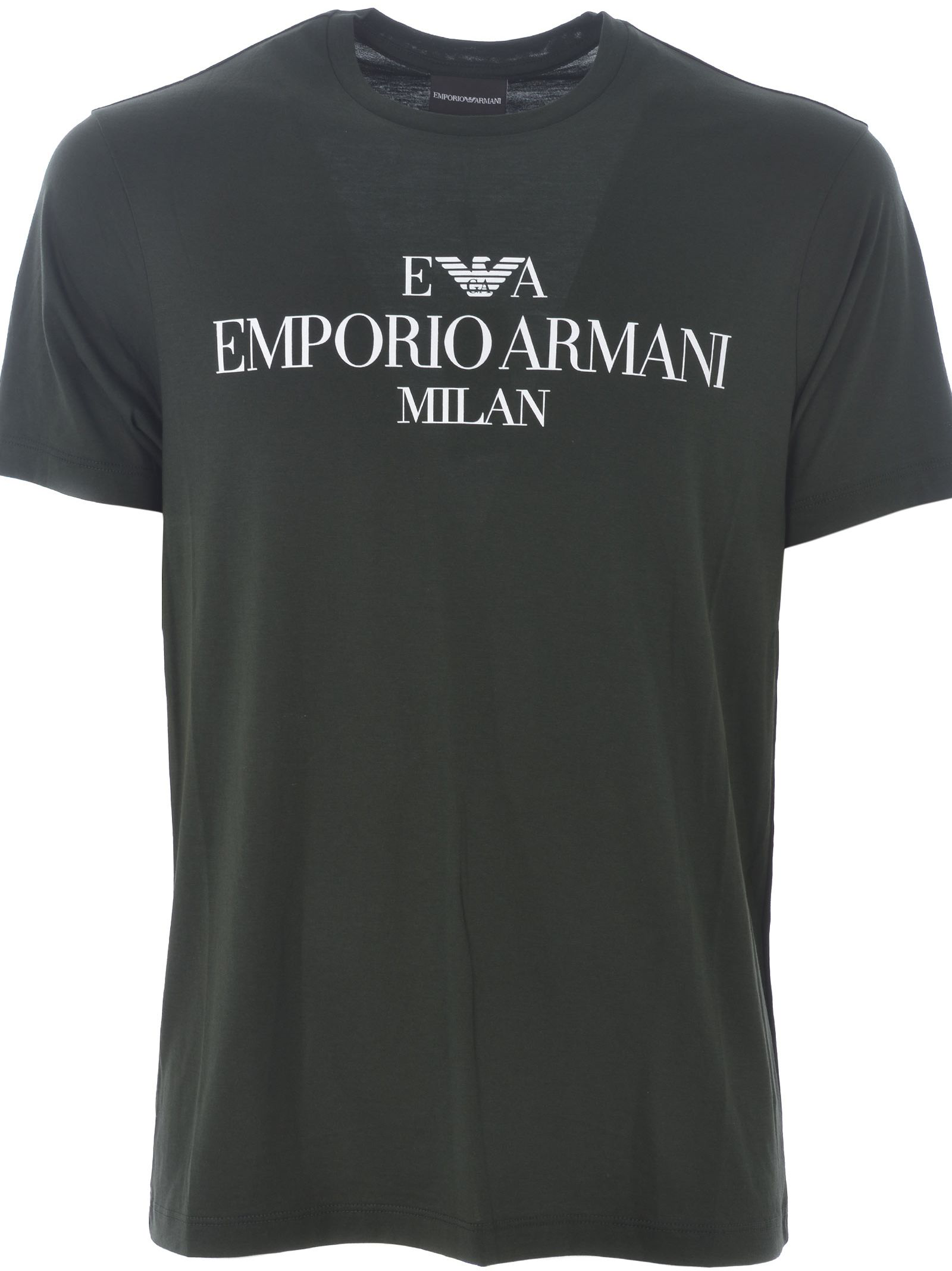 Emporio Armani Milan Logo Print T-shirt In Verde Scuro | ModeSens