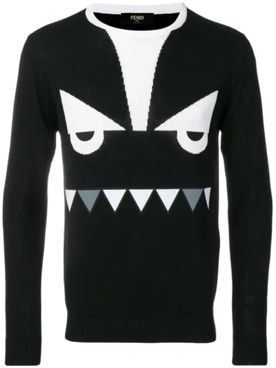 Fendi Bag Bugs Intarsia Knit Jumper In Black