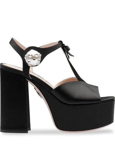 Miu Miu Women's Jewelled T-strap Platform Sandals In Black