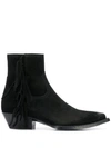 Saint Laurent Lukas Distressed Fringed Suede Ankle Boots In Nero