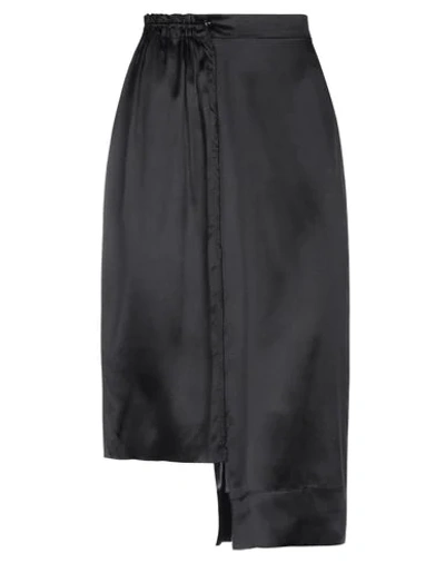 Aries Asymmetric Frayed Silk-satin Midi Skirt In Black