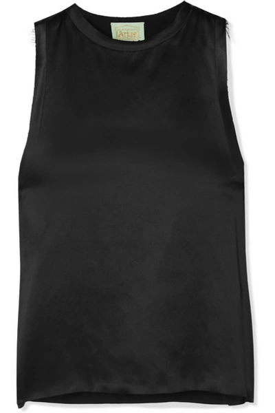 Aries Luda Frayed Silk-satin Tank In Black