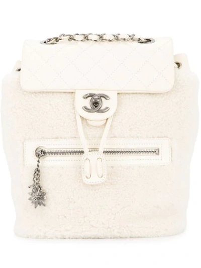 Pre-owned Chanel 2015-2016 Shearling Quilted Backpack In White