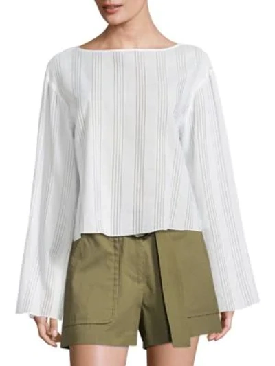 Becken Flare Bell-sleeve Striped Cotton Voile Top In White