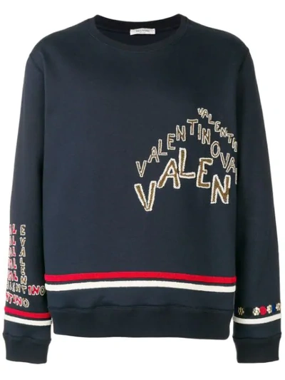 Valentino Beaded Logo Sweatshirt In Blue