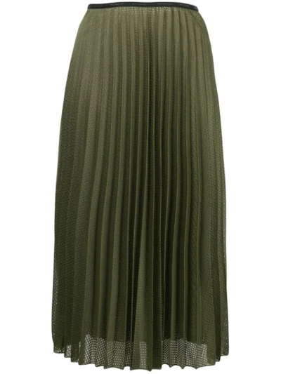 Moncler Perforated Mesh Pleated Midi Skirt In Green
