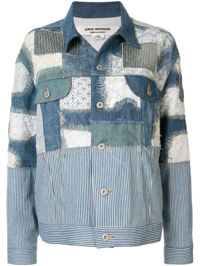Junya Watanabe Patchwork Denim And Lace Jacket In Blue