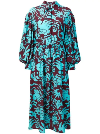 Valentino Tapestry-print Silk-crepe Dress In Azure