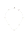 Tory Burch Crystal Pearl Logo Necklace In Silver