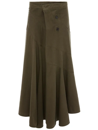 Jw Anderson Twisted Washed Skirt With Front Drape In Green