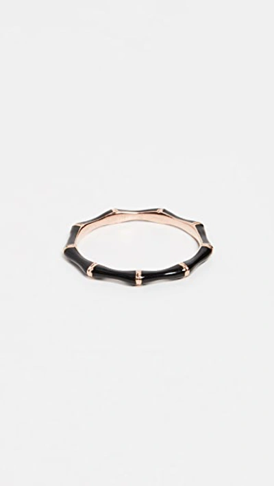 Jennifer Zeuner Jewelry Donna Enamel Ring In Rose Vermeil/black Enamel