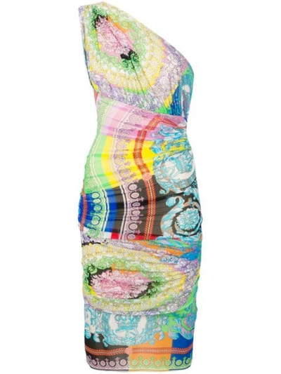 Versace Printed Stretch Mesh Dress In Multicolor