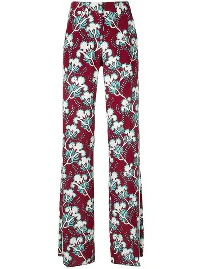 Valentino Floral Print Trousers In Red