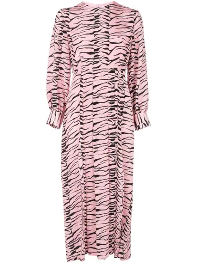 Rixo London Tiger Print Flared Dress In Pink