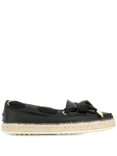 Tod's Leather Espadrille Loafers In Black