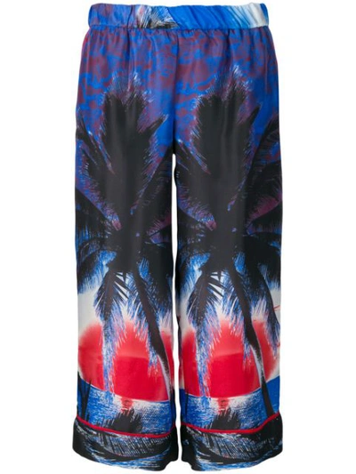 P.a.r.o.s.h Sharise Printed Cropped Trousers In Blue
