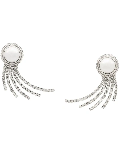 Alessandra Rich Oversized Silver-tone, Crystal And Faux Pearl Clip Earrings