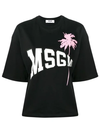 Msgm Logo Palm Tree T-shirt In Black