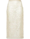 Miu Miu Nylon Sequin Sheath Skirt In Neutrals