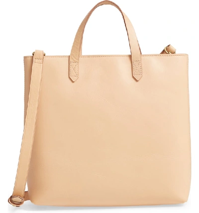 Madewell Small Transport Leather Crossbody Tote - Beige In Linen