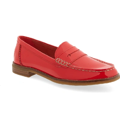 Sperry Seaport Penny Loafer In Red Patent Leather
