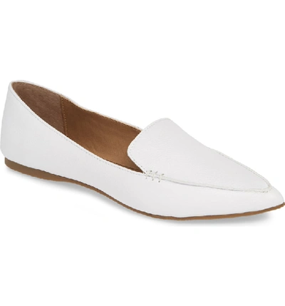 Steve Madden Feather Loafer Flat In White Leather