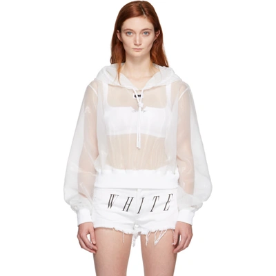 Off-white White Sheer Cropped Hoodie In White/black
