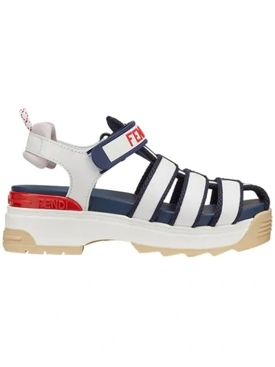 Fendi White & Navy T-rex Platform Sandals