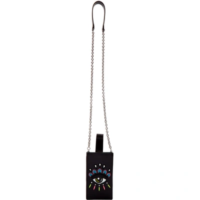 Kenzo Black Leather Eye Phone Chain Bag In 99b Black