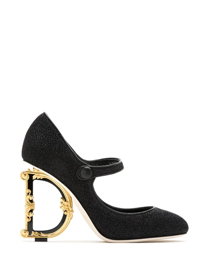 Dolce & Gabbana Mary Janes In Lurex With Sculpted Heel In Black